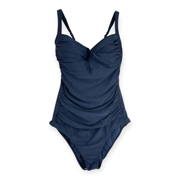 Emerald Bay Seville Twist Striped Ruched Tummy Control One Piece Swimsuit 16 - Picture 1 of 11